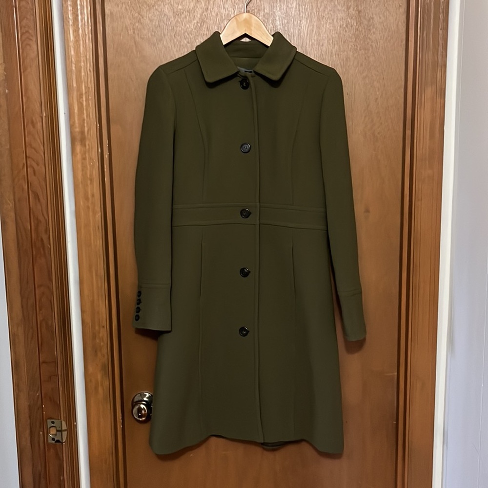 Classic Lady Day Coat, Italian Double Cloth wool, Thinsulate, olive green, size6